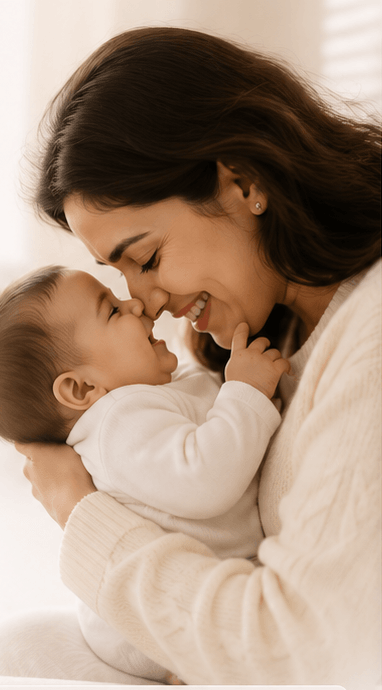 A newborn baby held with gentle care